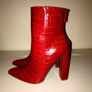Miss Lola red leather booties